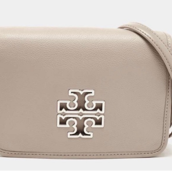 Tory Burch Handbags - Tory Burch Taupe Leather Crossbody with Logo Plaque